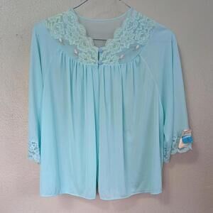 1960s Shadowline Seafoam Nylon Lace Bed Jacket Deadstock Vintage Small